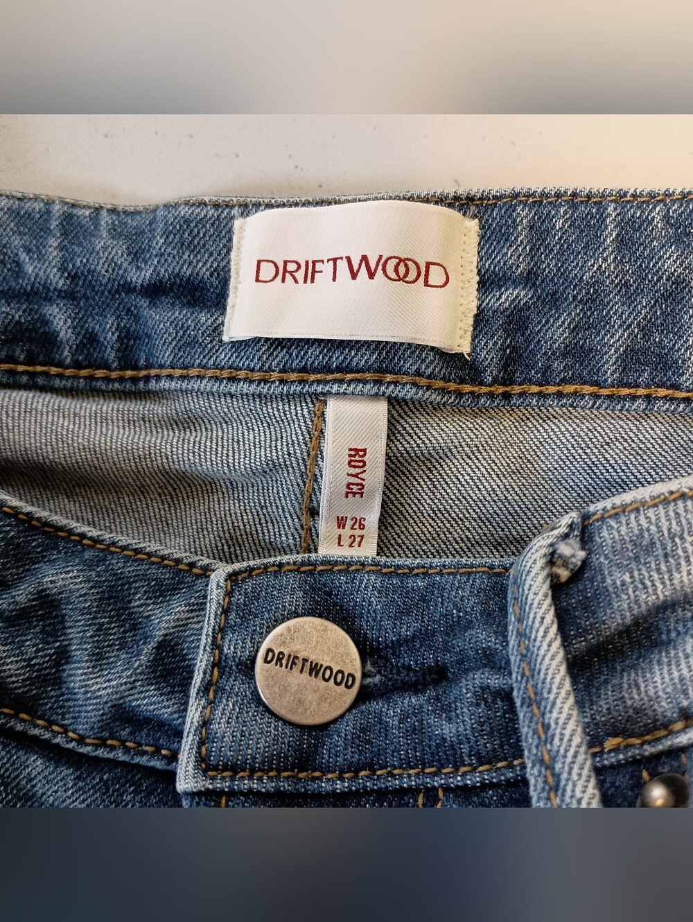 Driftwood Patchwork Jeans Womens 26 Blue Royce Crop Raw Hem Cuff Straight Floral - Picture 9 of 11